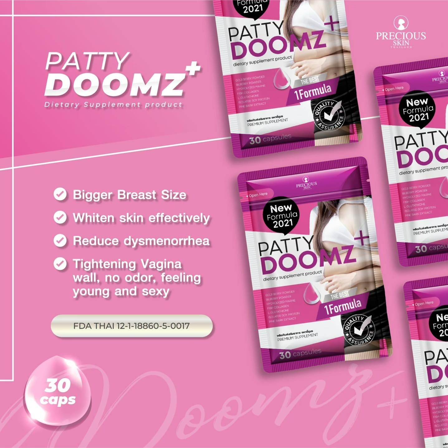 Patty Doomz+ Breast Enlargement and vaginal tightening Dietary Supplement 30 Caps