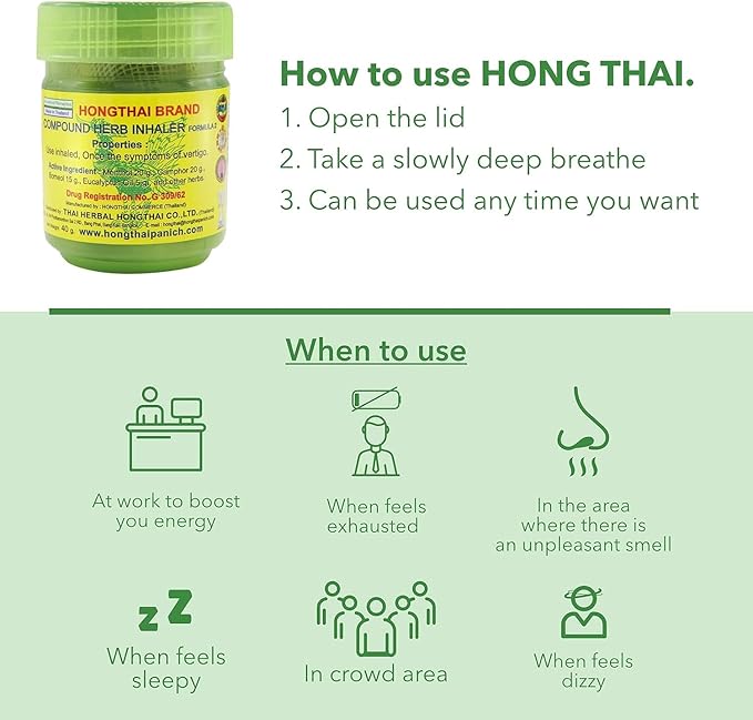 Hong Thai - Herbal Inhaler for Relaxation and Relief from Stress and Vertigo